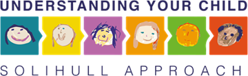 Solihull approach logo, 6 children's drawings of faces under the title 'Understanding Your Child'