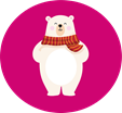 Welby Winter Bear wearing a striped red scarf